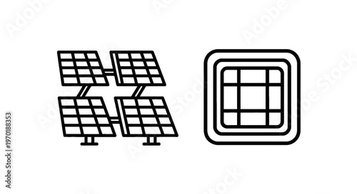 Solar panels and grid icon for renewable energy with solar farm with energy source with eco friendly with sun power with alternative energy with solar cell