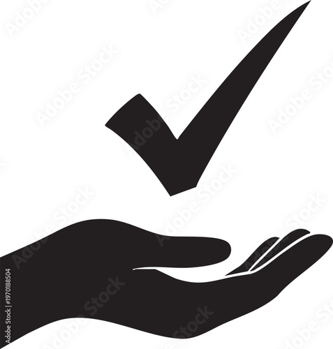 Check mark, hand gesture, approval icon, vector symbol