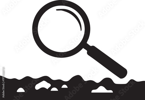 Magnifying glass, investigation, search icon, detective symbol, black vector