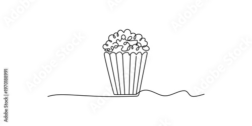 Continuous line drawing of a popcorn bucket simple and minimalist