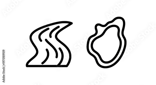 Abstract wavy lines icon next to an irregular outline shape icon with organic shape