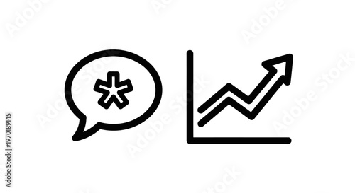 Speech bubble icon with an asterisk and a rising trend graph icon, symbolizing positive feedback or growth in communication, trend line, progress bar