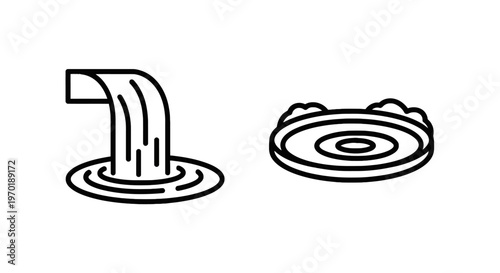 Water flowing into pond or lake icon with water body with flow icon with waterfall icon with river icon with stream icon with nature icon with environment
