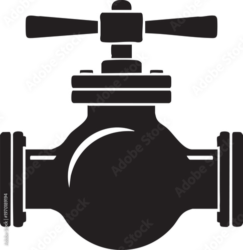 Industrial valve, black metal valve icon, plumbing control valve, industrial pipe valve