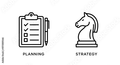 Planning clipboard and chess strategy icon with planning board with strategy game with organization chart with strategic thinking with planning process