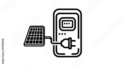 Solar panel connected to power inverter icon with renewable energy with power generation with energy source with power supply with alternative energy