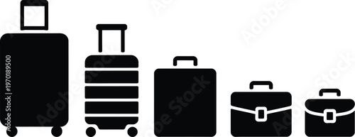 Travel luggage suitcase and briefcase icon set black vector silhouette collection for tourism vacation trip baggage isolated on white background