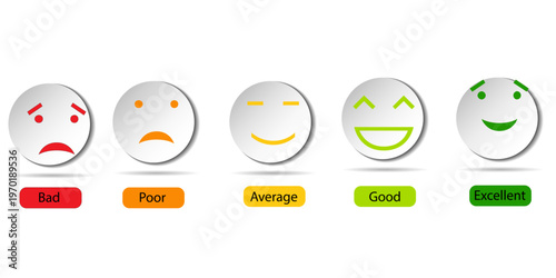 Feedback emoji, rating, emotion, evaluation, review concept. Customer satisfaction scale face emoji stock illustration