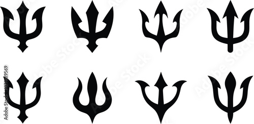 Trident spear icons vector illustration for marine mythology logo design aquatic nautical weapons and king of ocean power signs