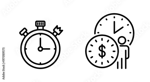 Stopwatch and clock with dollar sign icon representing time and money with tick tock with time management with financial planning with business finance