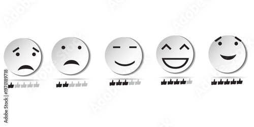 Feedback emoji, rating, emotion, evaluation, review concept. Customer satisfaction scale face emoji stock illustration