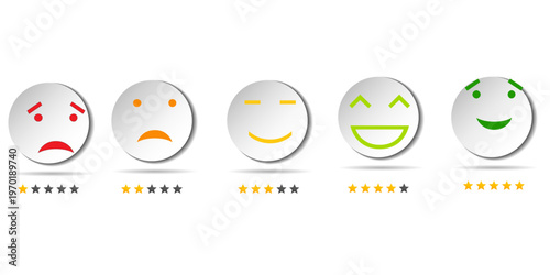 Feedback emoji, rating, emotion, evaluation, review concept. Customer satisfaction scale face emoji stock illustration