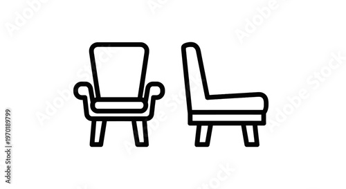 Outline icons of different chairs, including a classic armchair and a simple modern side chair, representing various home furniture styles, living room