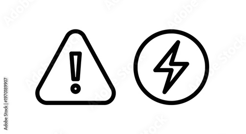 Danger warning sign and high voltage electricity thunderbolt icon set with exclamation mark with lightning bolt with electric shock with web icon