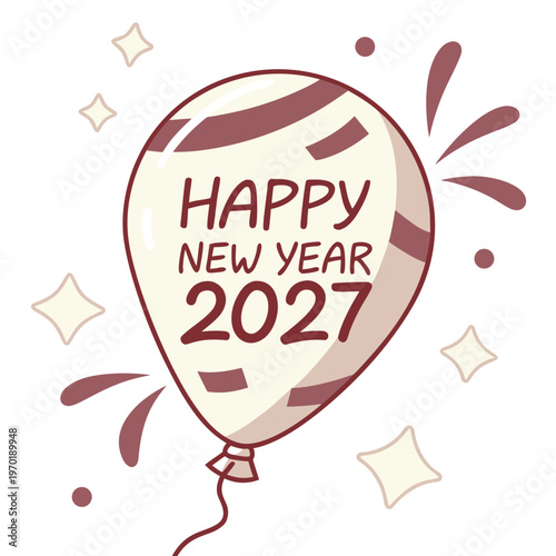 Happy New Year 2027 with Striped Balloon celebration