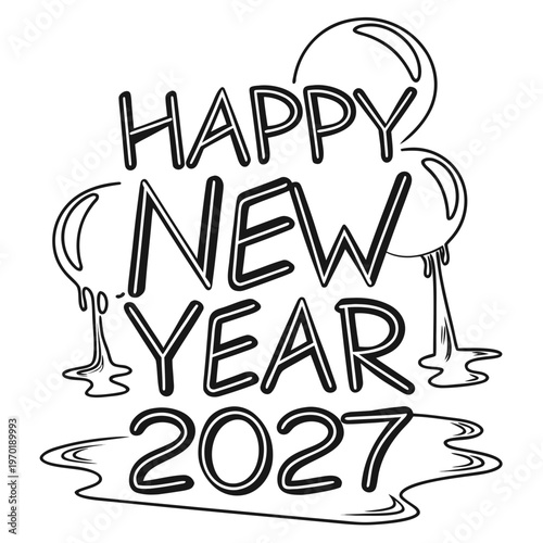 Happy New Year 2027 Glowing Text balloons