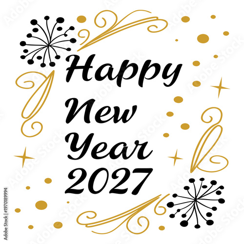 Happy New Year 2027 with gold accents black star