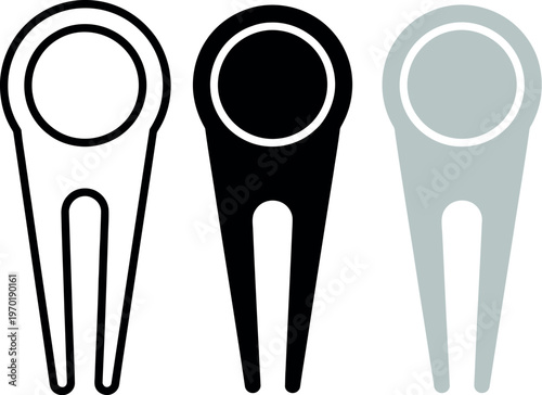 Картината върху платно Golf divot repair tool icons flat vector set illustrating sports equipment minim