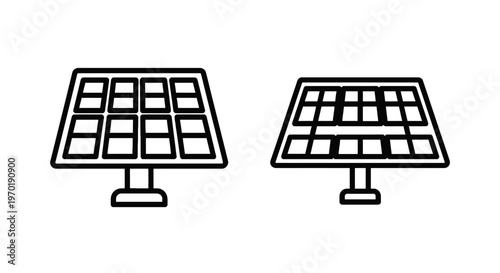 Monochromatic solar panel icons representing renewable energy and sustainable power generation with green energy with alternative energy with sun power