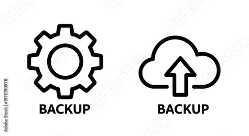 Data backup configuration and cloud server upload icons for digital file management