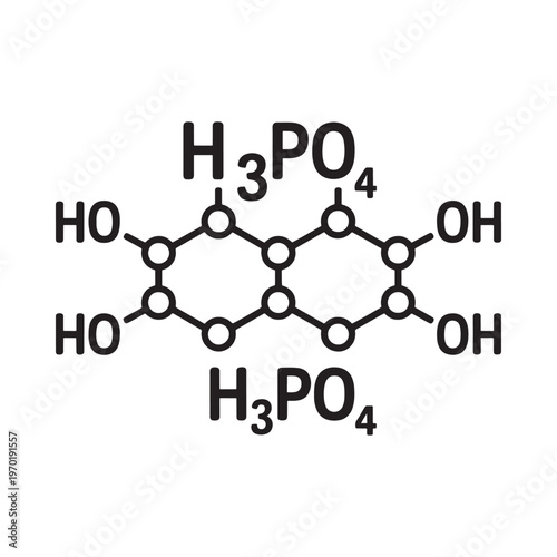 Structural formula of phosphoric acid depicting atomic connections and bonds