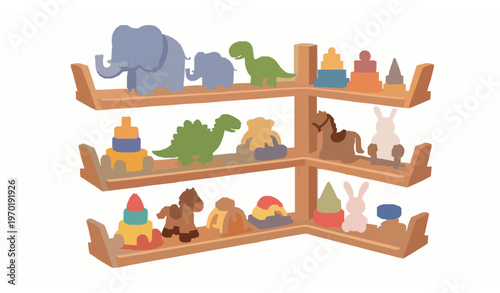 Kids Toy Store Rack Cartoon Animal Shelf Game UI Vector Design