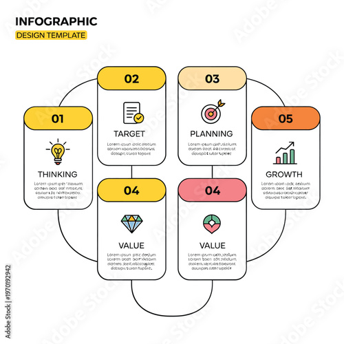 Infographic design template showcasing a circular process with five key stages