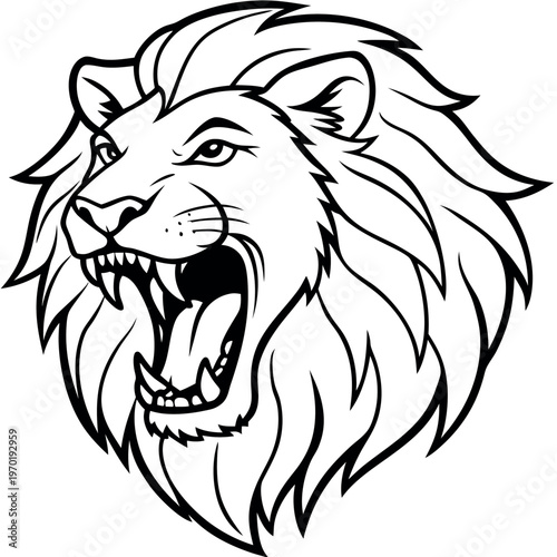 A lion stand proudly-and-a crown on head line-art  