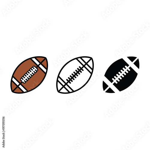 Three american football illustrations in varying color schemes and styles