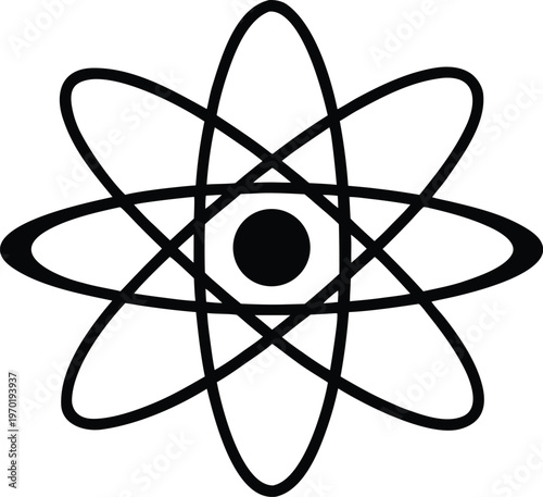 Black atomic atom symbol science isolated vector illustration
