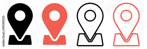 Location icon map pin icons in outline black and red styles for maps GPS navigation apps address geolocation vector illustration