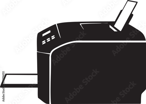 Black printer icon, office printing device, monochrome vector, paper output