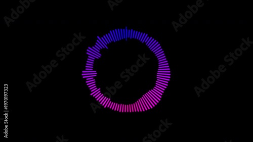 Circular interface audio voice music sound spectrum equalizer, 4k footage, sound waves animation on black and white background.