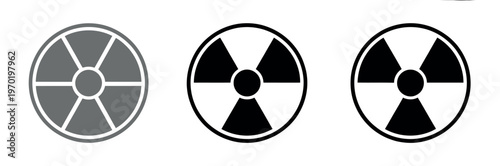 Radiation icon set with radioactive and nuclear symbols warning of dangerous ionizing radiation flat vector illustration