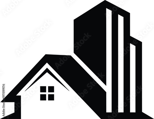 Minimal Real Estate Logo with House and Tower Concept