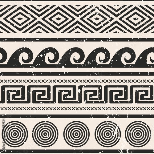 Greek Symbols Decorative Border Seamless Pattern. Antique background. Vector Design Illustration.