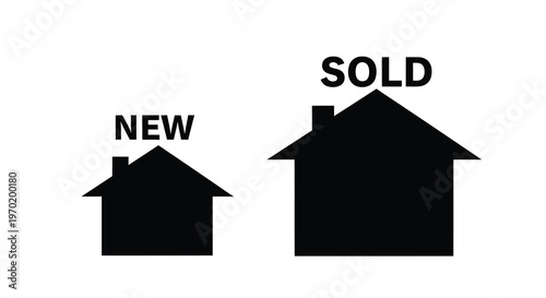 Real estate signs displaying new and sold with house silhouette