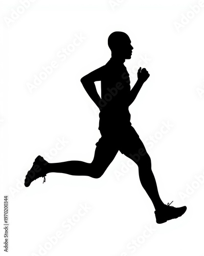 A black silhouette of a man running fast isolated on a plain white background for design usage. isolated on white background