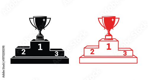 First second and third place trophies on podiums a striking silhouette