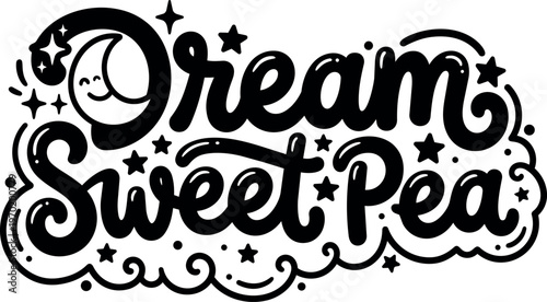 Dream sweet pea with smiling crescent moon and stars vector art