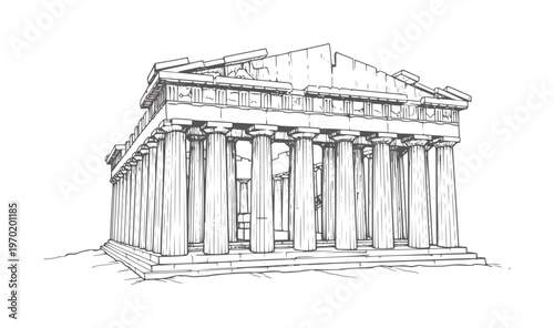 Ancient Greek Parthenon temple with Doric columns and pediment greece