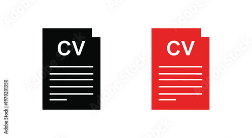 Two resume icons one black and one red in a flat silhouette