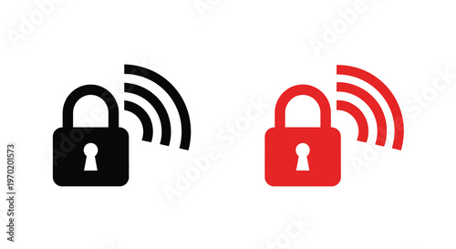 Two padlock icons with radiating waves representing wireless security silhouette