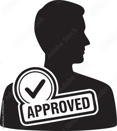 Approved, verified, male profile icon, silhouette, checkmark