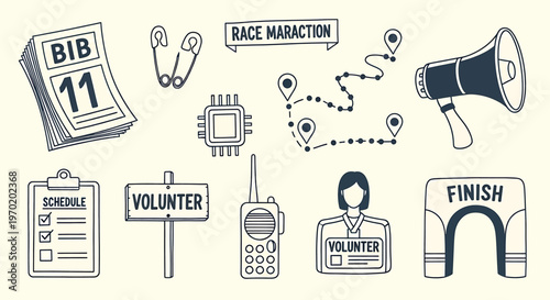 Vintage racing signage collection isolated on transparent background a hand drawn style illustration