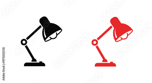 Two desk lamps one black and one red in bold silhouette