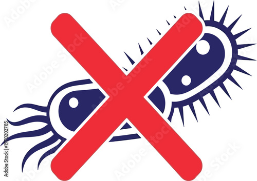 Stop bacteria germs illustration of microscopic pathogens with a red 'no' symbol