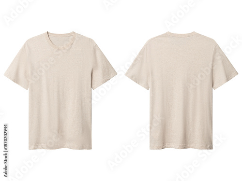 Light beige short sleeve casual tshirt front and back view clothing