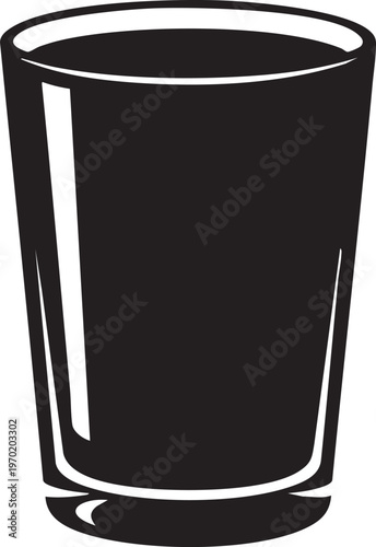 Black glass, drinking glass, vector glassware, monochrome cup