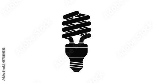 A black spiral compact fluorescent lamp distinctly shown as a silhouette